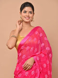 Pure chiffon Rani pink color saree embellished with thread and sequins