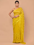 Pure chiffon Yellow color saree embellished with thread and sequins