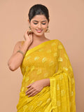 Pure chiffon Yellow color saree embellished with thread and sequins