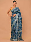 Banarasi Upada silk Peacock blue color saree with zari border