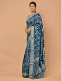 Banarasi Upada silk Peacock blue color saree with zari border