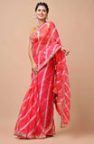 Organza Fabric Lycopene Red Color Leheriya Saree with Gota Patti and Moti work