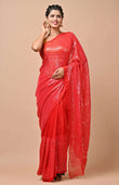 Chiffon Fabric Red Color Sequins Party Wear Saree