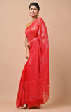 Chiffon Fabric Red Color Sequins Party Wear Saree