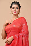 Chiffon Fabric Red Color Sequins Party Wear Saree