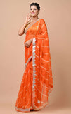 Organza Fabric Orange color Leheriya saree with Gota patti work