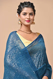 Chiffon Fabric Turquish Blue Color Sequins Party Wear Saree