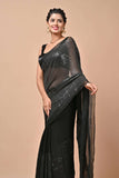 Chiffon Fabric Black color Sequins Party Wear Saree