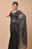 Chiffon Fabric Black color Sequins Party Wear Saree