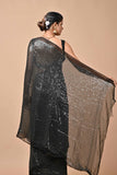 Chiffon Fabric Black color Sequins Party Wear Saree