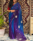 Pure Chiffon Blue and Purple Shaded Saree With Mixed Work