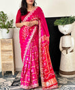 Red Rani pink Shaded Gajji Silk Gharchola Saree With Heavy Gota Patti And Patch Handwork