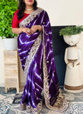 Purple Modal Silk Leheriya Saree With Gota Patti Handwork I Festive & Wedding Wear