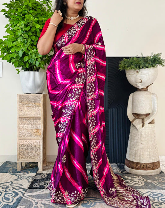 Modal Silk Leheriya With Fine Gota Patti Handwork