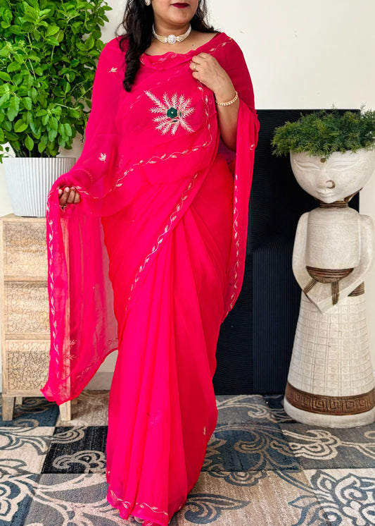 Pure Chiffon Fabric With minimal Mixed Handwork
