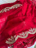 Semi Georgette Cutwork Peela Bandhni Saree with Gota Patti Handwork