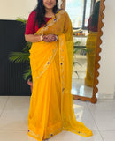 Pure Chiffon Fabric Rajputi Saree With Mixed Handwork