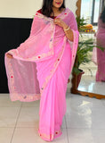 Pure Chiffon Fabric Rajputi Saree With Mixed Handwork