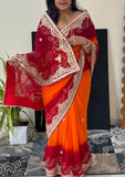 Semi Georgette Peela Bandhni Saree With Gota Patti Handwork