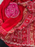 Ho Silk Fabric Gharchola Bandhni Saree With Gota Patti Handwork