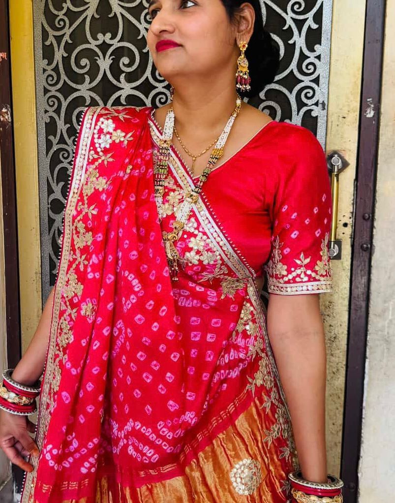 Modal Silk Magenta Pink Bandhani Saree with Baby Pink Tie-Dye & Gota Patti Handwork