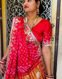 Modal Silk Magenta Pink Bandhani Saree with Baby Pink Tie-Dye & Gota Patti Handwork