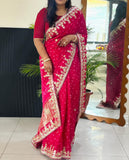 Modal Silk Magenta Pink Bandhani Saree with Baby Pink Tie-Dye & Gota Patti Handwork