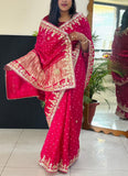 Modal Silk Magenta Pink Bandhani Saree with Baby Pink Tie-Dye & Gota Patti Handwork