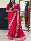 Modal Silk Magenta Pink Bandhani Saree with Baby Pink Tie-Dye & Gota Patti Handwork