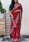 Semi Georgette Chunri Bandhni Saree With Mixed Handwork