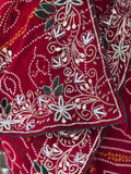Semi Georgette Chunri Bandhni Saree With Mixed Handwork