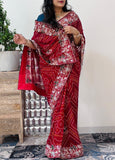 Semi Georgette Chunri Bandhni Saree With Mixed Handwork