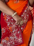 Semi Georgette Peela Bandhni Saree With Mixde Handwork