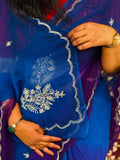 Pure Chiffon Blue and Purple Shaded Saree With Mixed Work