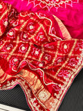 Red Rani pink Shaded Gajji Silk Gharchola Saree With Heavy Gota Patti And Patch Handwork