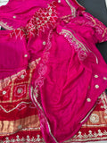 Red Rani pink Shaded Gajji Silk Gharchola Saree With Heavy Gota Patti And Patch Handwork