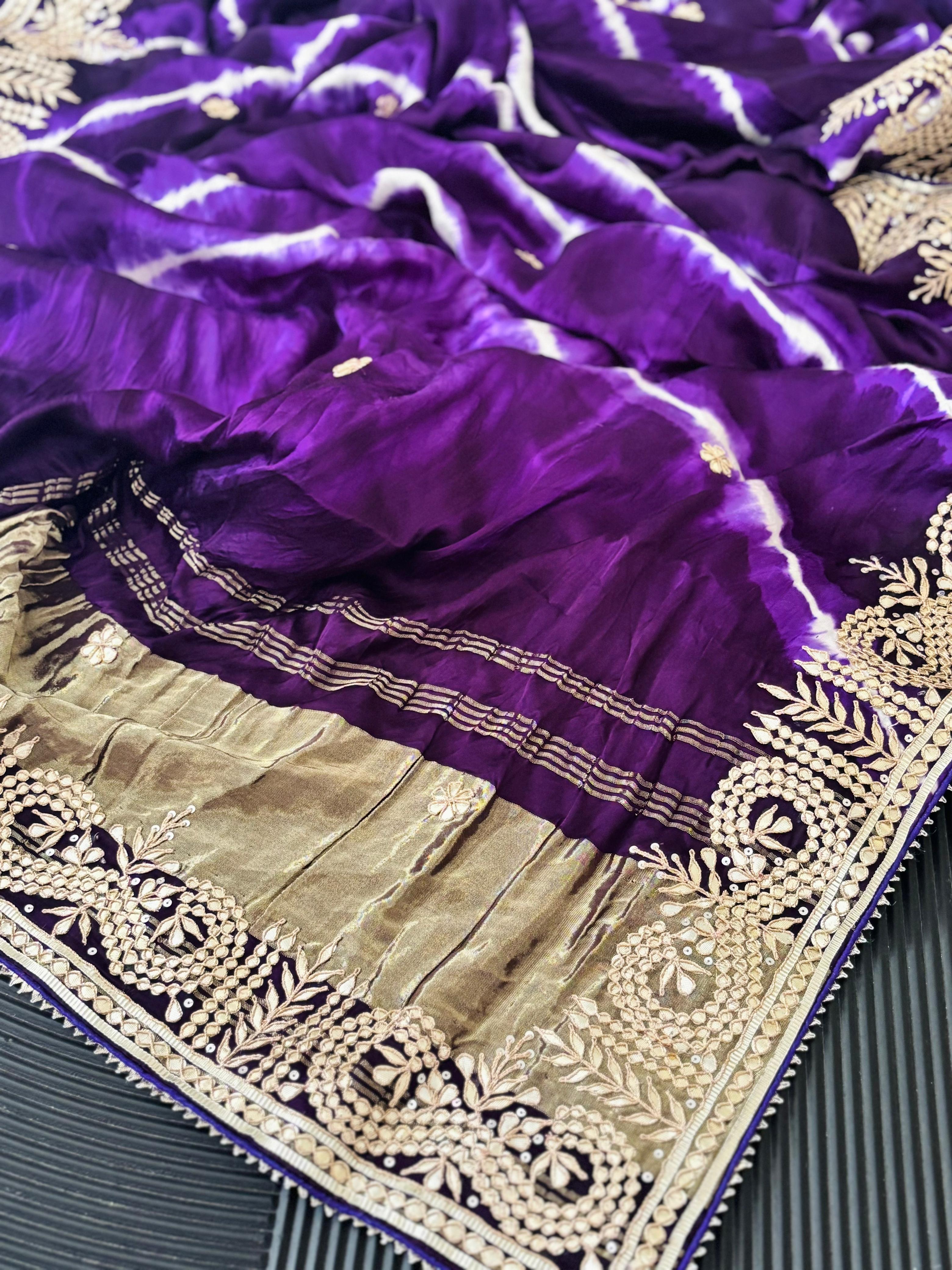 Purple Modal Silk Leheriya Saree With Gota Patti Handwork I Festive & Wedding Wear