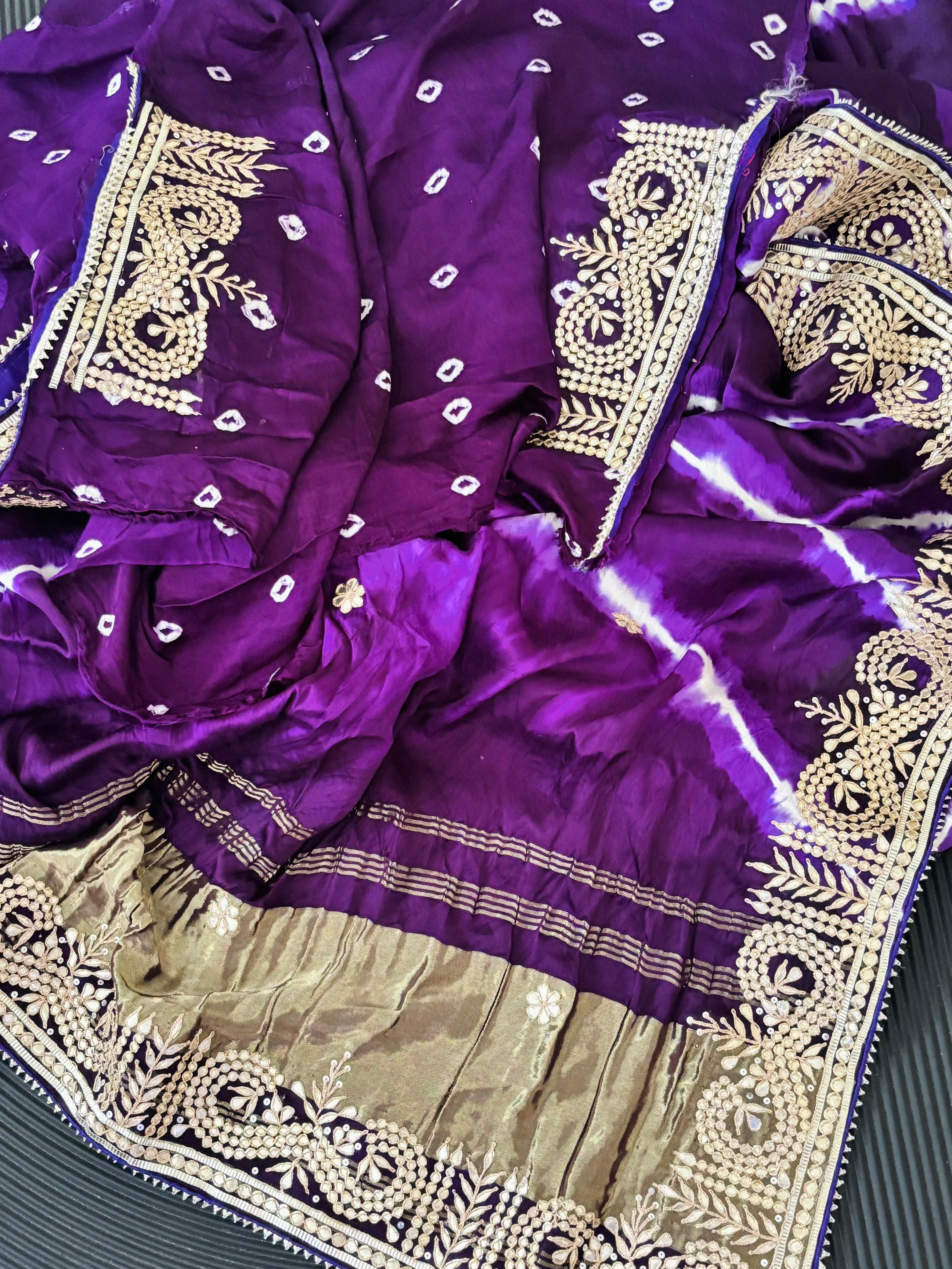 Purple Modal Silk Leheriya Saree With Gota Patti Handwork I Festive & Wedding Wear