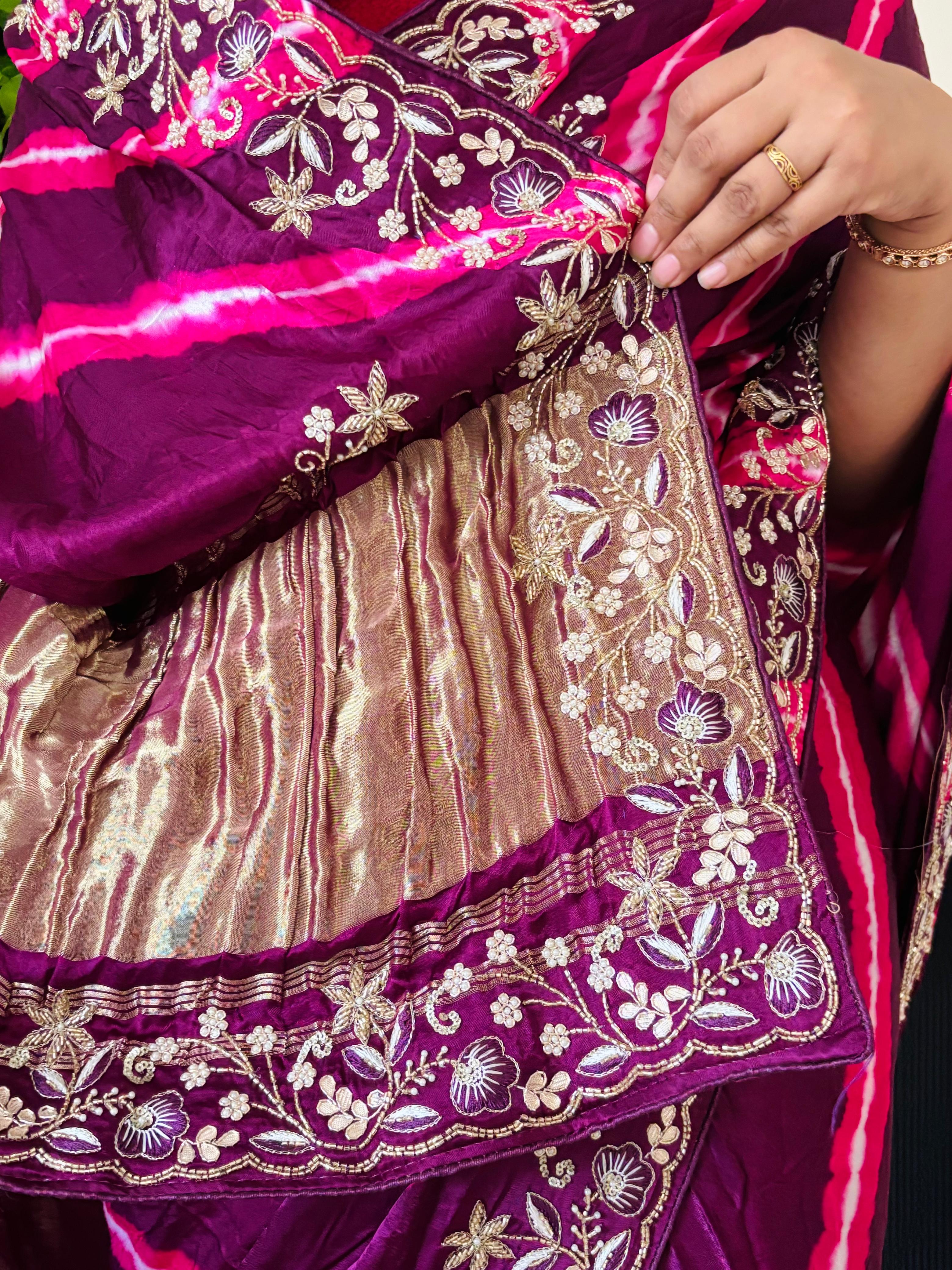 Modal Silk Leheriya With Fine Gota Patti Handwork