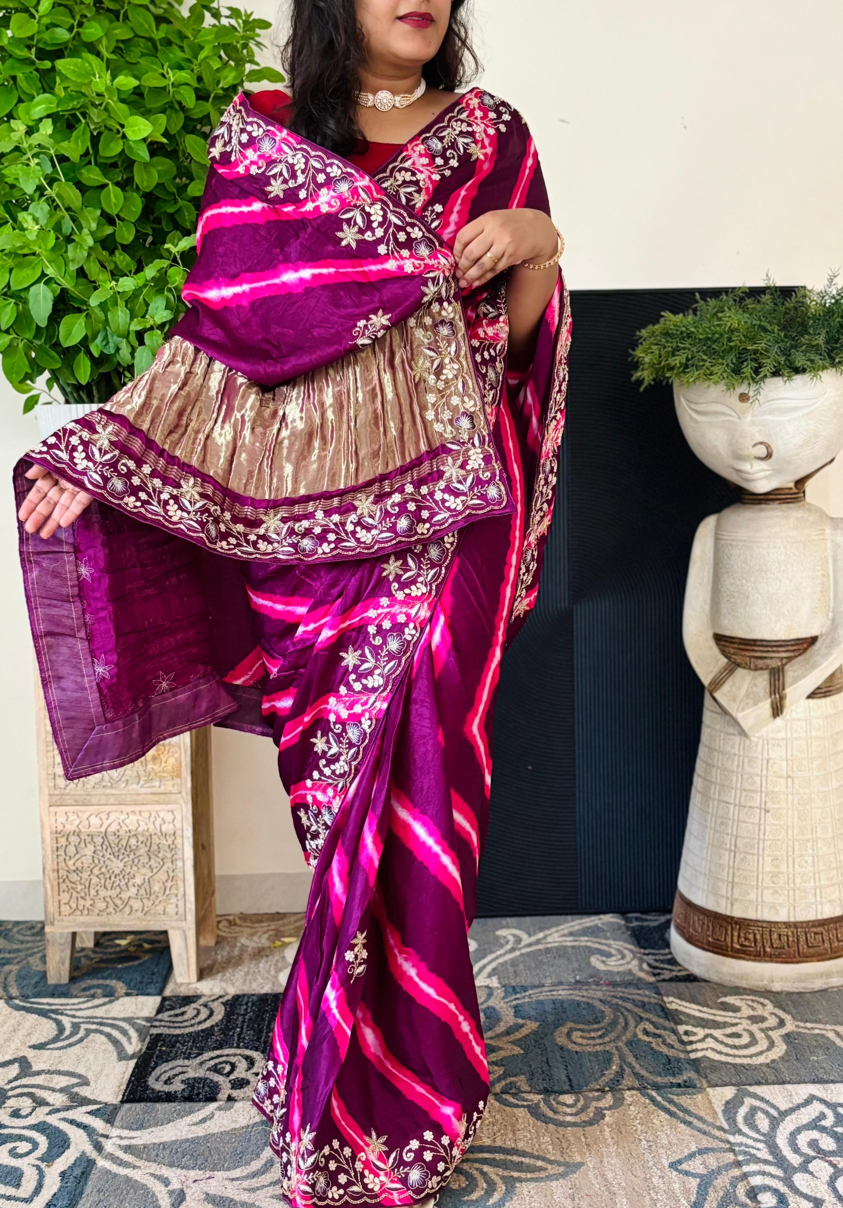 Modal Silk Leheriya With Fine Gota Patti Handwork