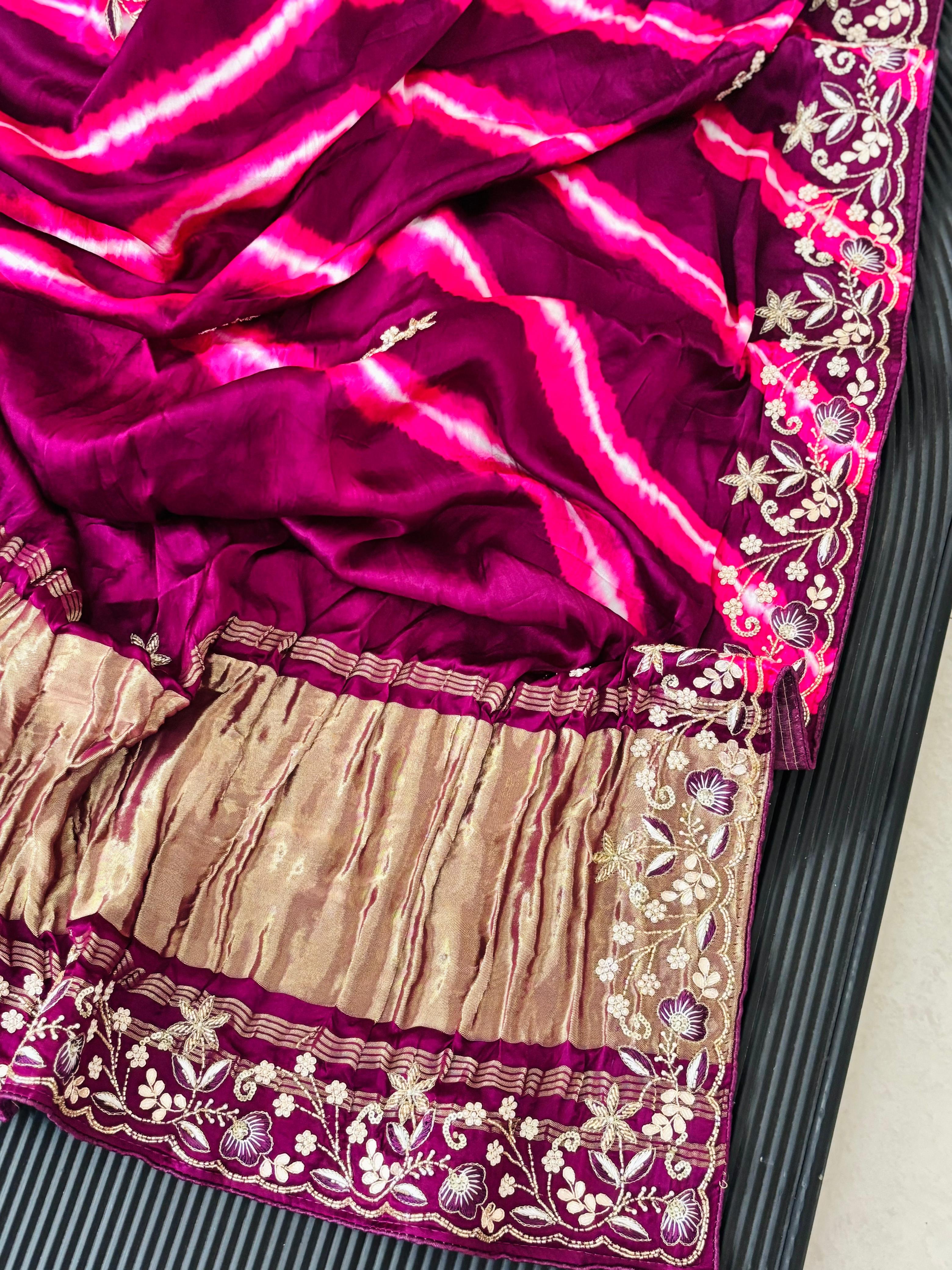 Modal Silk Leheriya With Fine Gota Patti Handwork