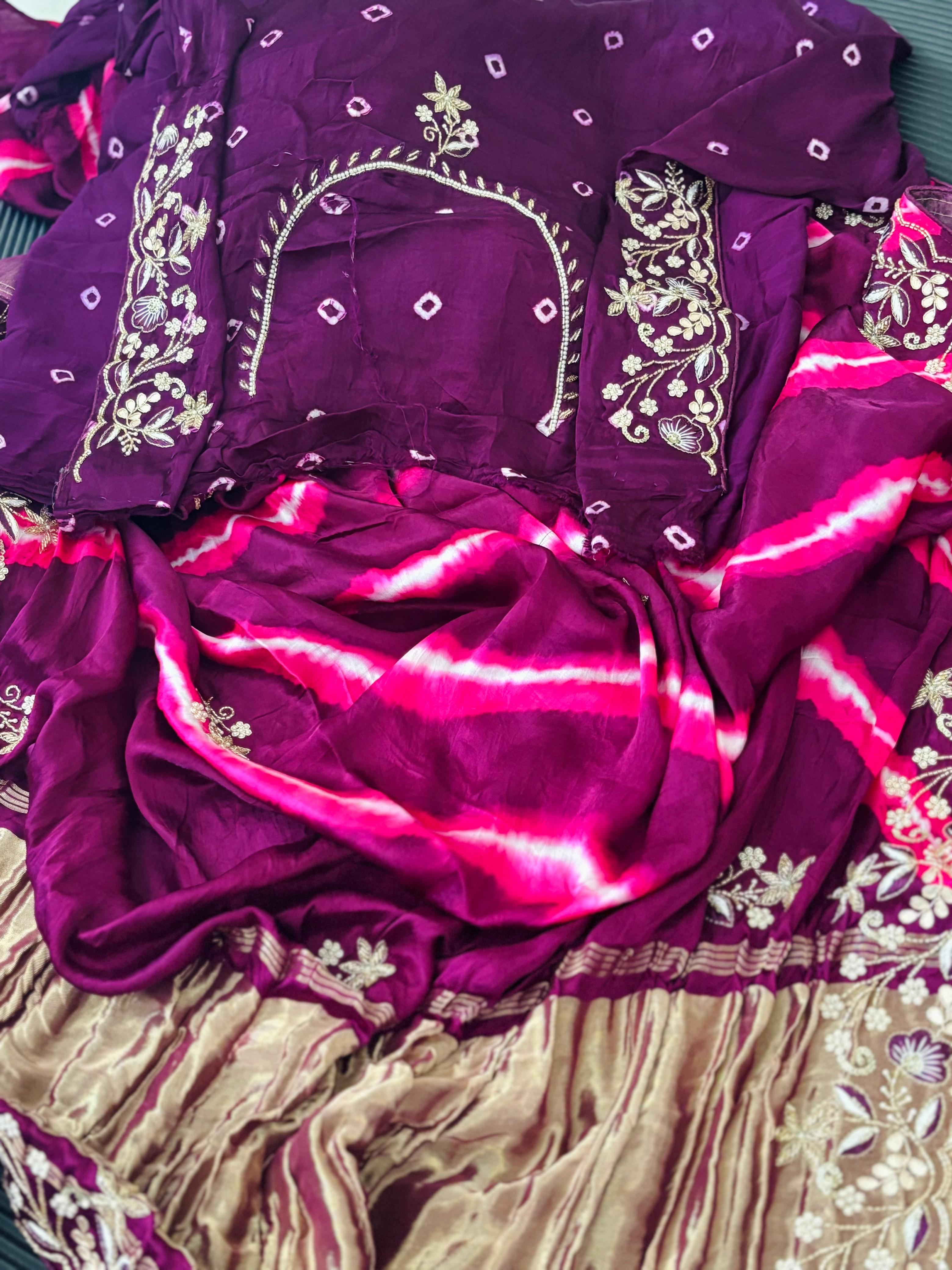 Modal Silk Leheriya With Fine Gota Patti Handwork