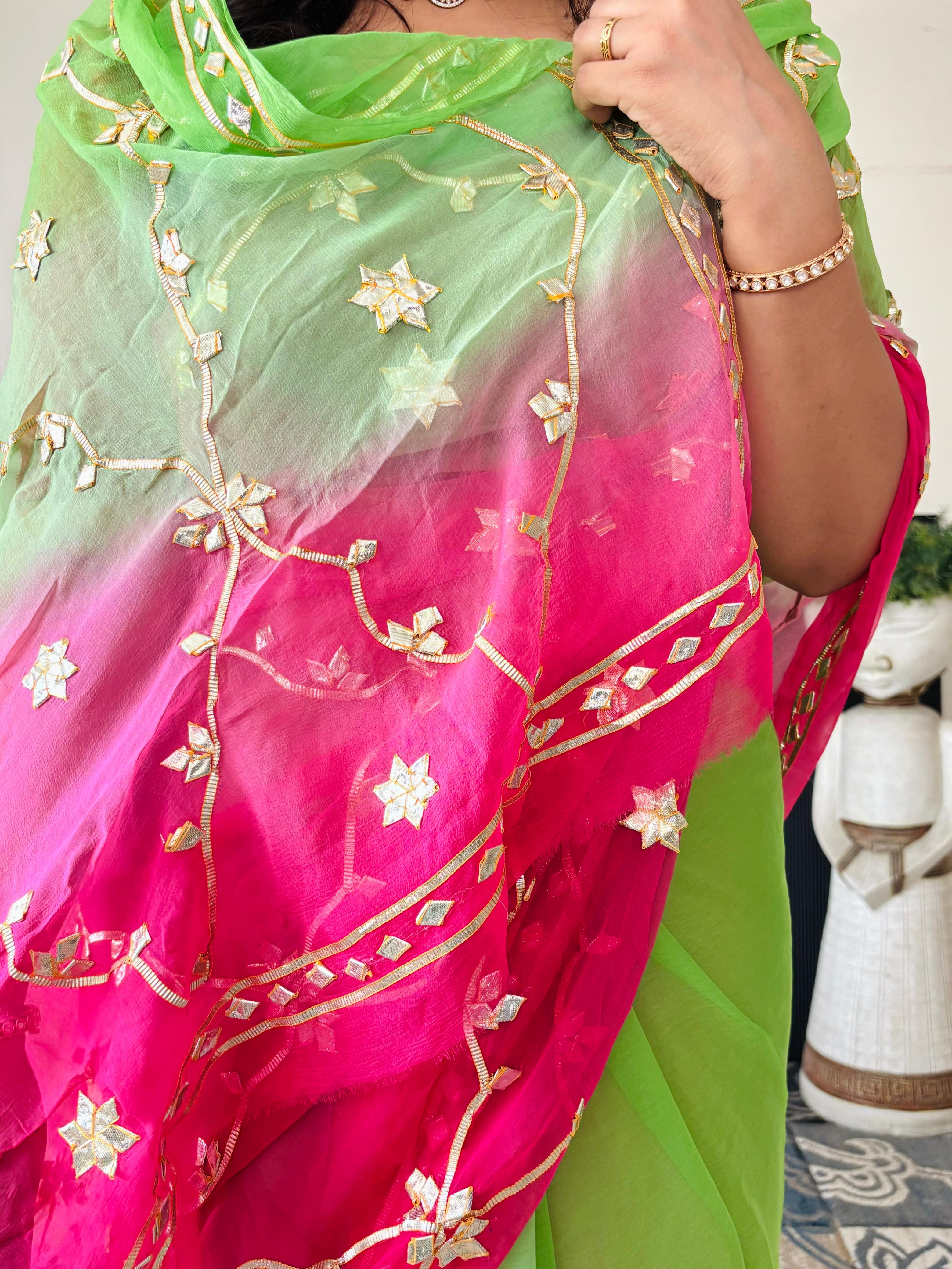 Chiffon Fabric Shaded Saree With Gota Patti Handwork