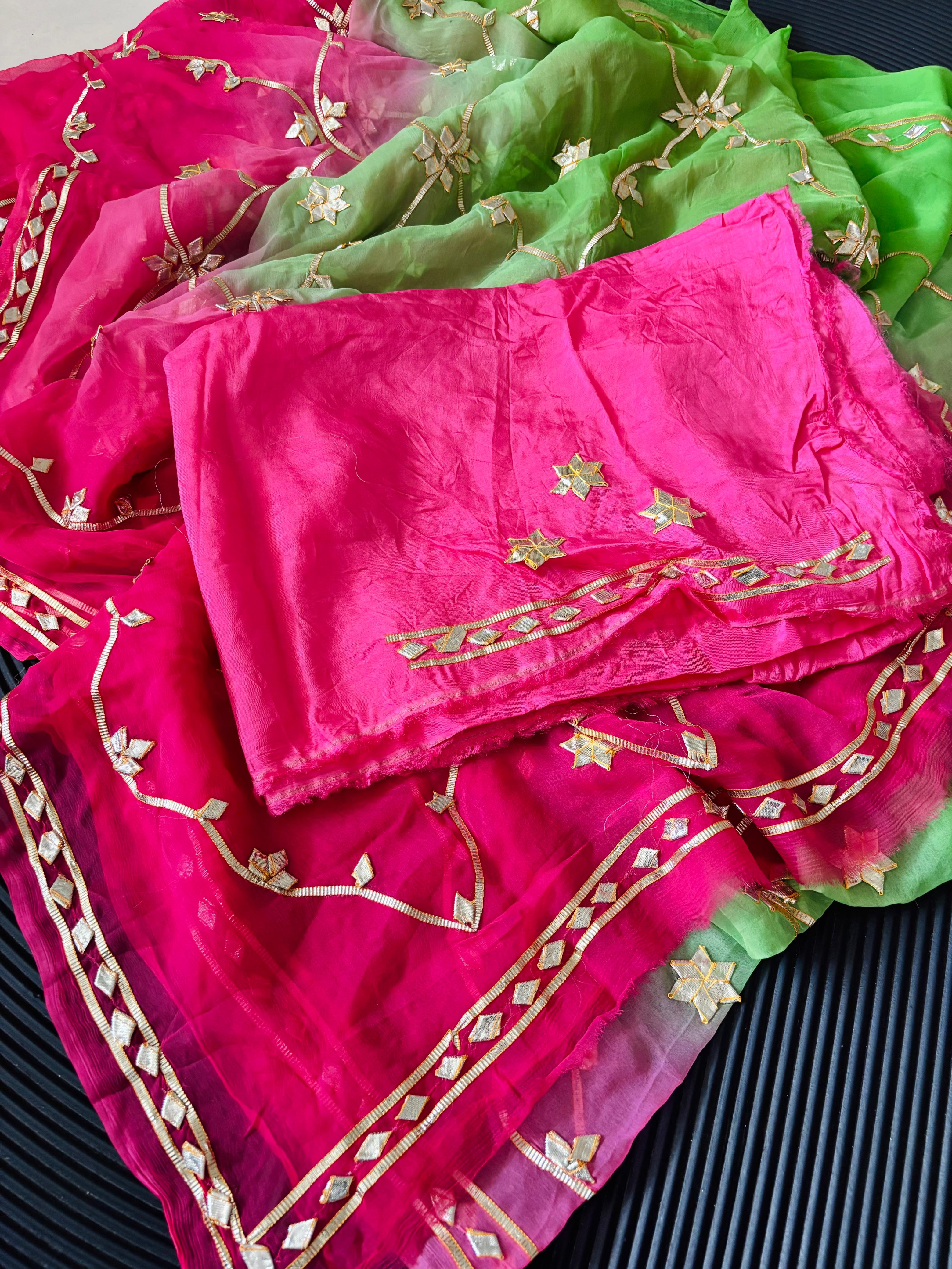Chiffon Fabric Shaded Saree With Gota Patti Handwork