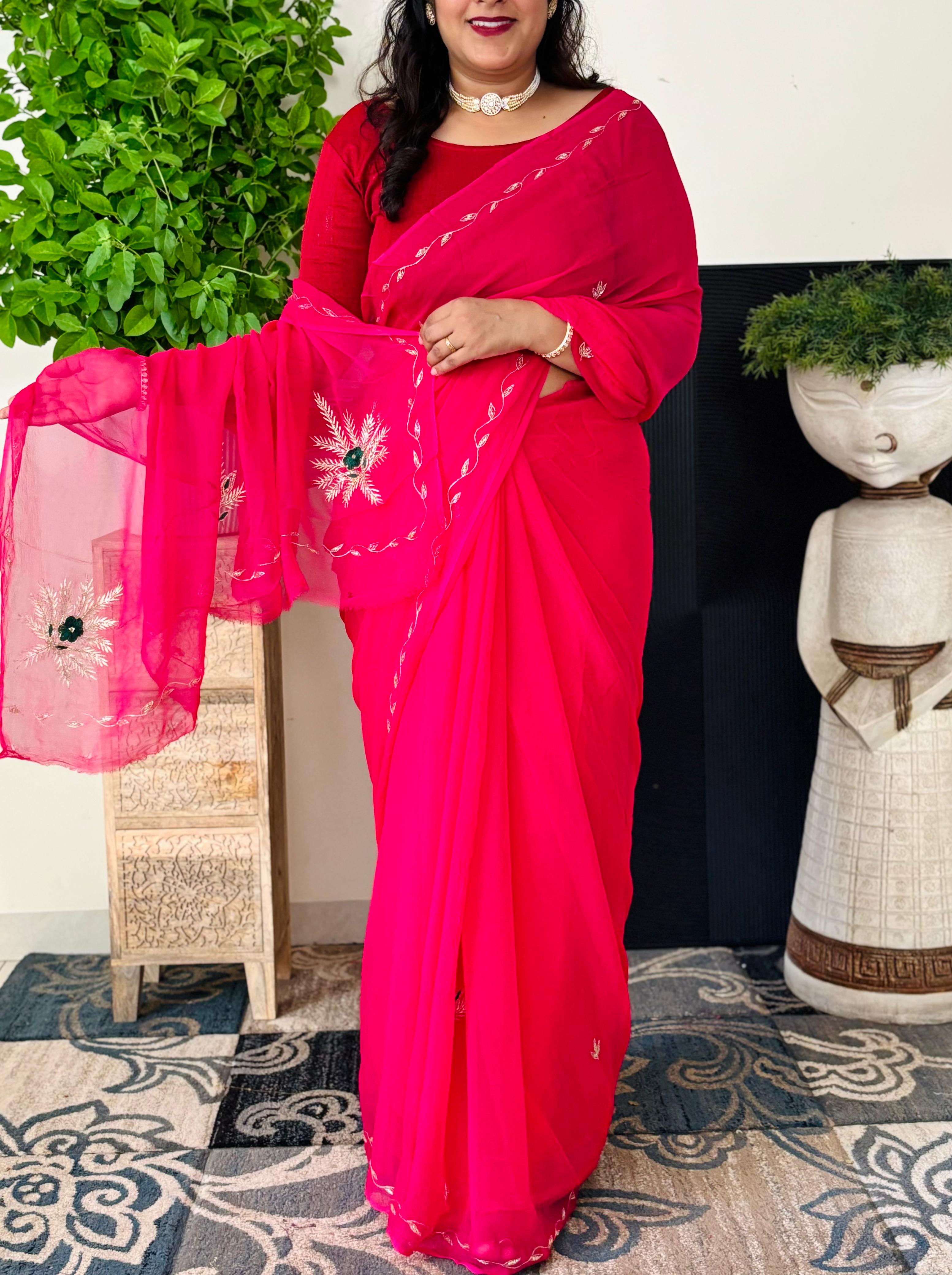 Pure Chiffon Fabric With minimal Mixed Handwork