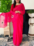 Pure Chiffon Fabric With minimal Mixed Handwork