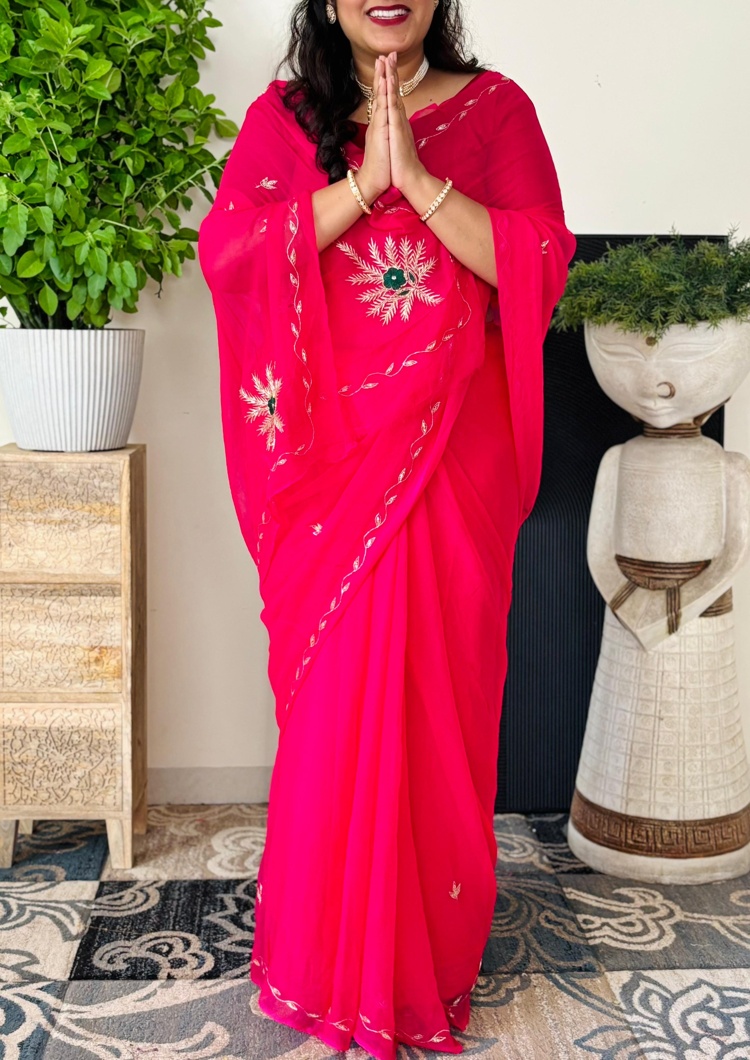 Pure Chiffon Fabric With minimal Mixed Handwork