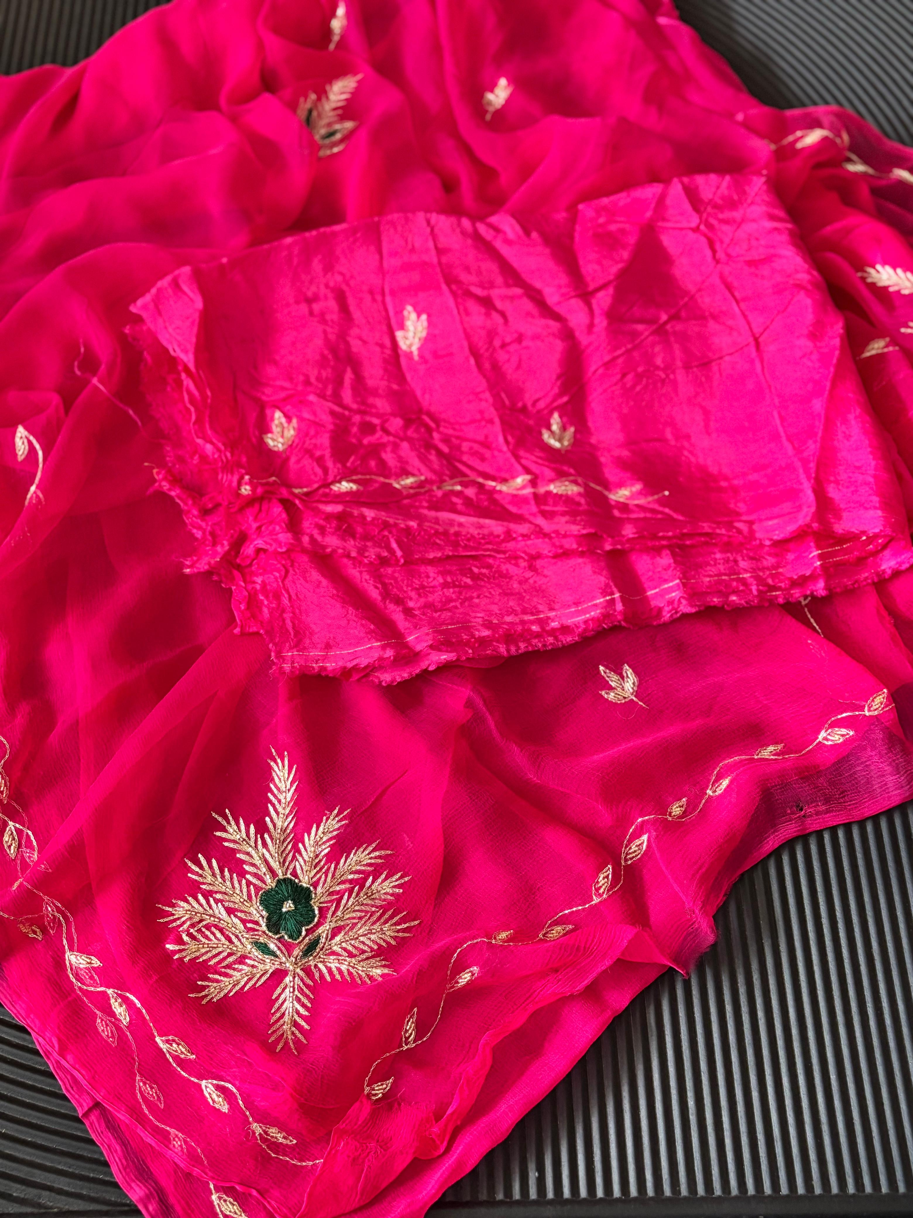 Pure Chiffon Fabric With minimal Mixed Handwork