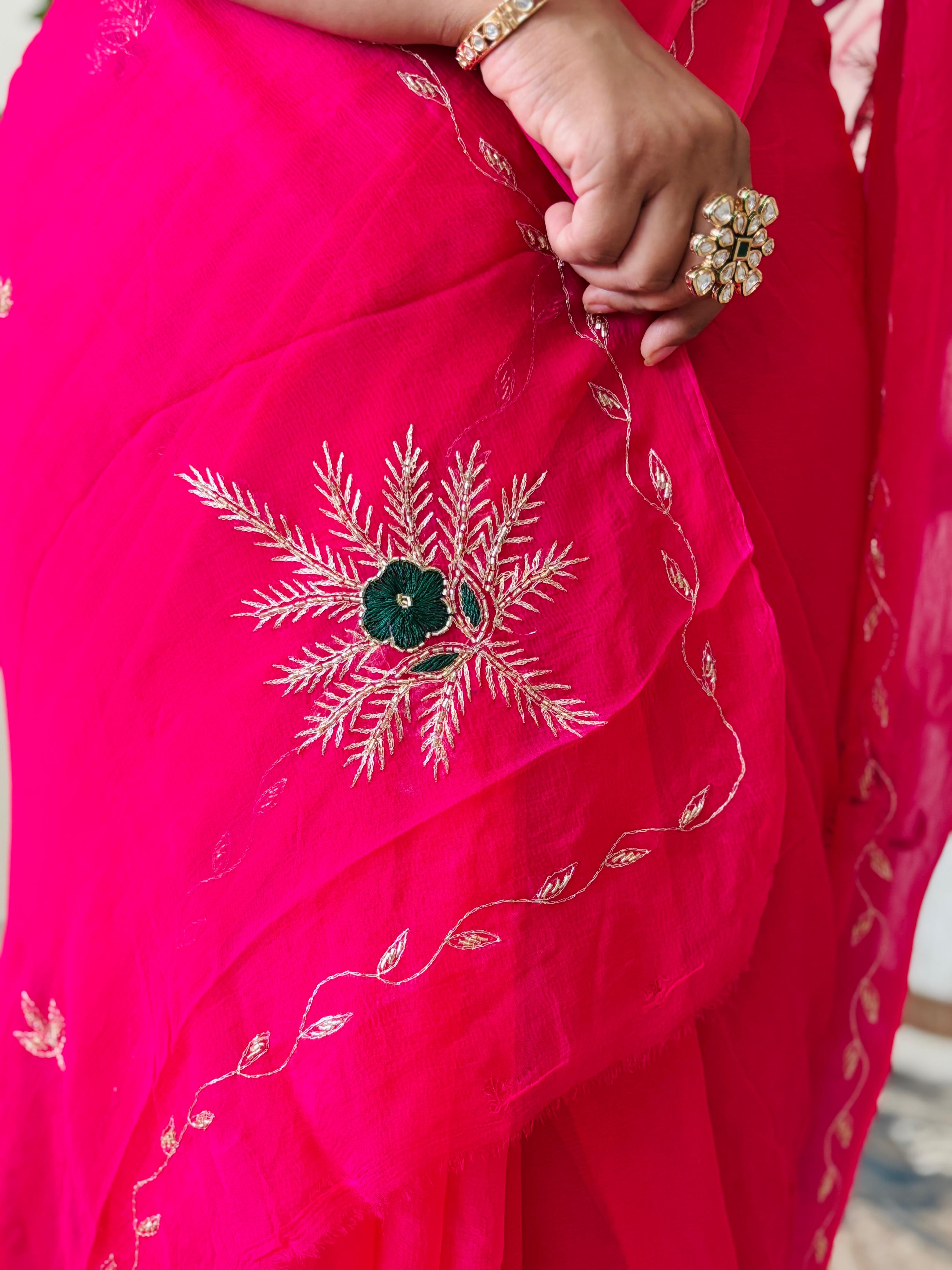 Pure Chiffon Fabric With minimal Mixed Handwork