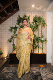 Cotton silk beige saree with sequence border work